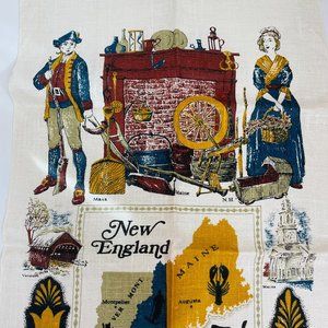 KayDee Vintage 100% Pure Linen New England Print Hand Printed Tea Towel Kitchen